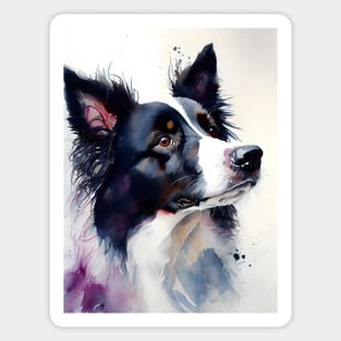 Black and White Border Collie Watercolor Portrait Magnet